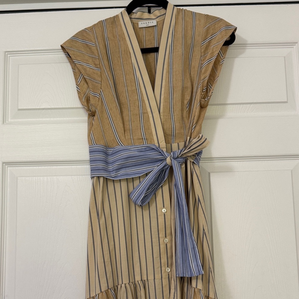 Sandro Tan and Blue Striped Midi Dress - Picture 5 of 10